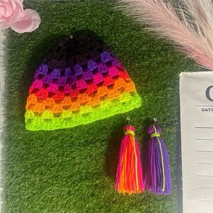 Colorful Crochet Beanie with Tassels